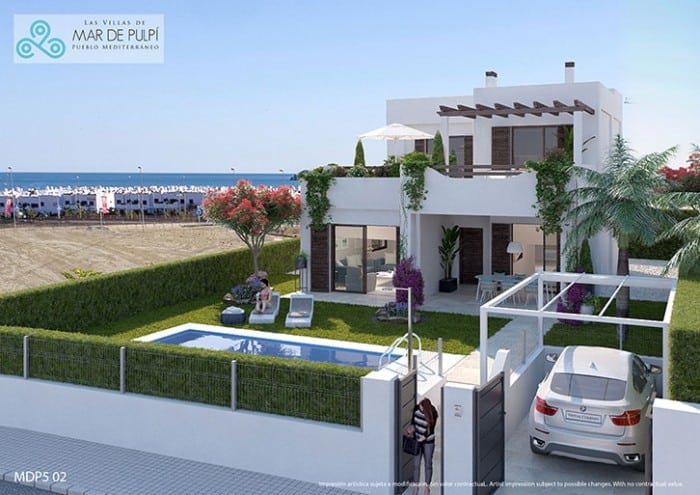 Vooraanzicht Nieuwbouw Villa Te koop in San Juan De Los Terreros in Spanje, gelegen aan de Costa de Almería