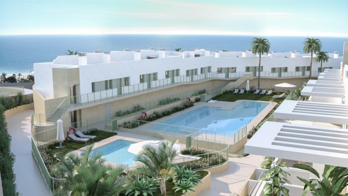 Luchfoto zwembad van Nieuwbouw Project in Mojacar in Spanje, gelegen aan de Costa de Almería