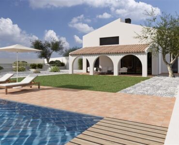 Terras en vooraanzicht van luxe Nieuwbouw Villa Te koop in Moraira in Spanje, gelegen aan de Costa Blanca-Noord