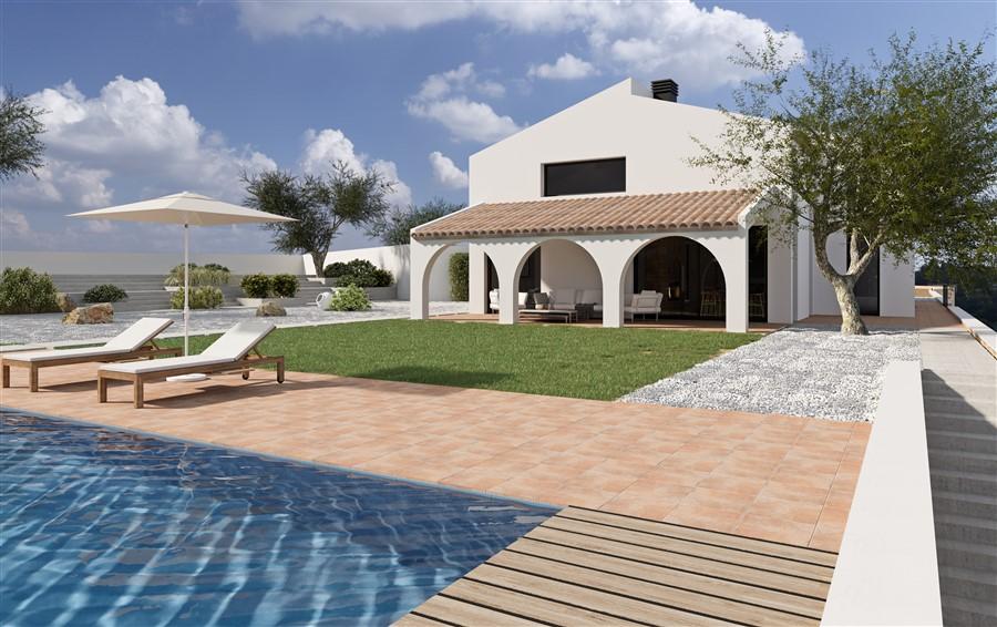 Terras en vooraanzicht van luxe Nieuwbouw Villa Te koop in Moraira in Spanje, gelegen aan de Costa Blanca-Noord