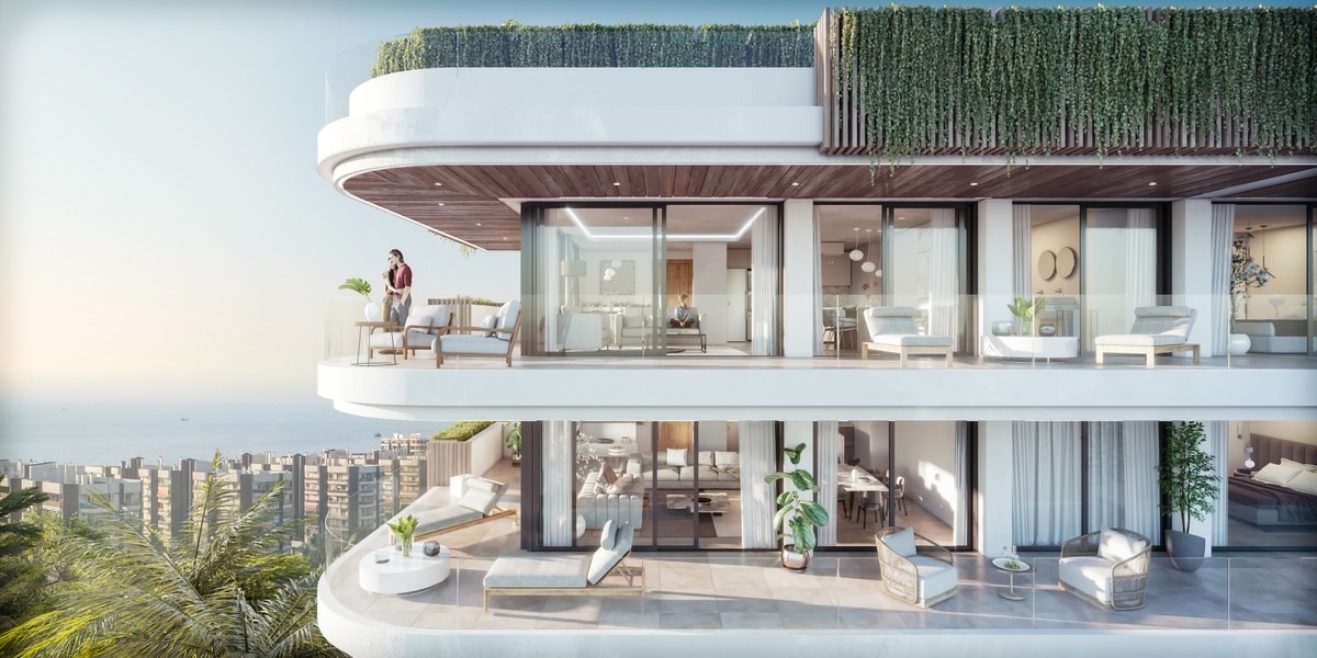 Zicht op terrassen van Appartement Te koop in Fuengirola in Spanje, gelegen aan de Costa del Sol-Centro