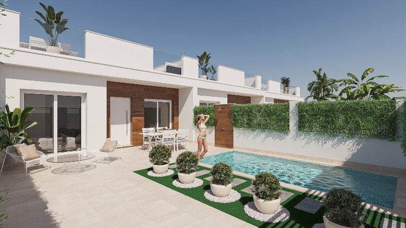 Zwembad en terras van Nieuwbouw Huis Te koop in San Javier in Spanje, gelegen aan de Costa Cálida