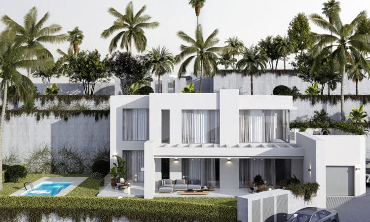Vooraanzicht Nieuwbouw Villa Te koop in Mijas in Spanje, gelegen aan de Costa del Sol-Centro