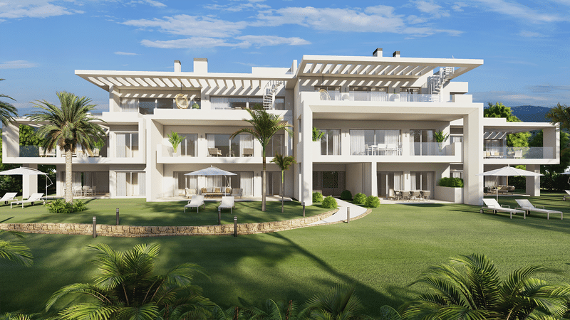 Vooraanzicht Nieuwbouw Appartementen Te koop in Casares (29690) in Spanje, gelegen aan de Costa del Sol-West