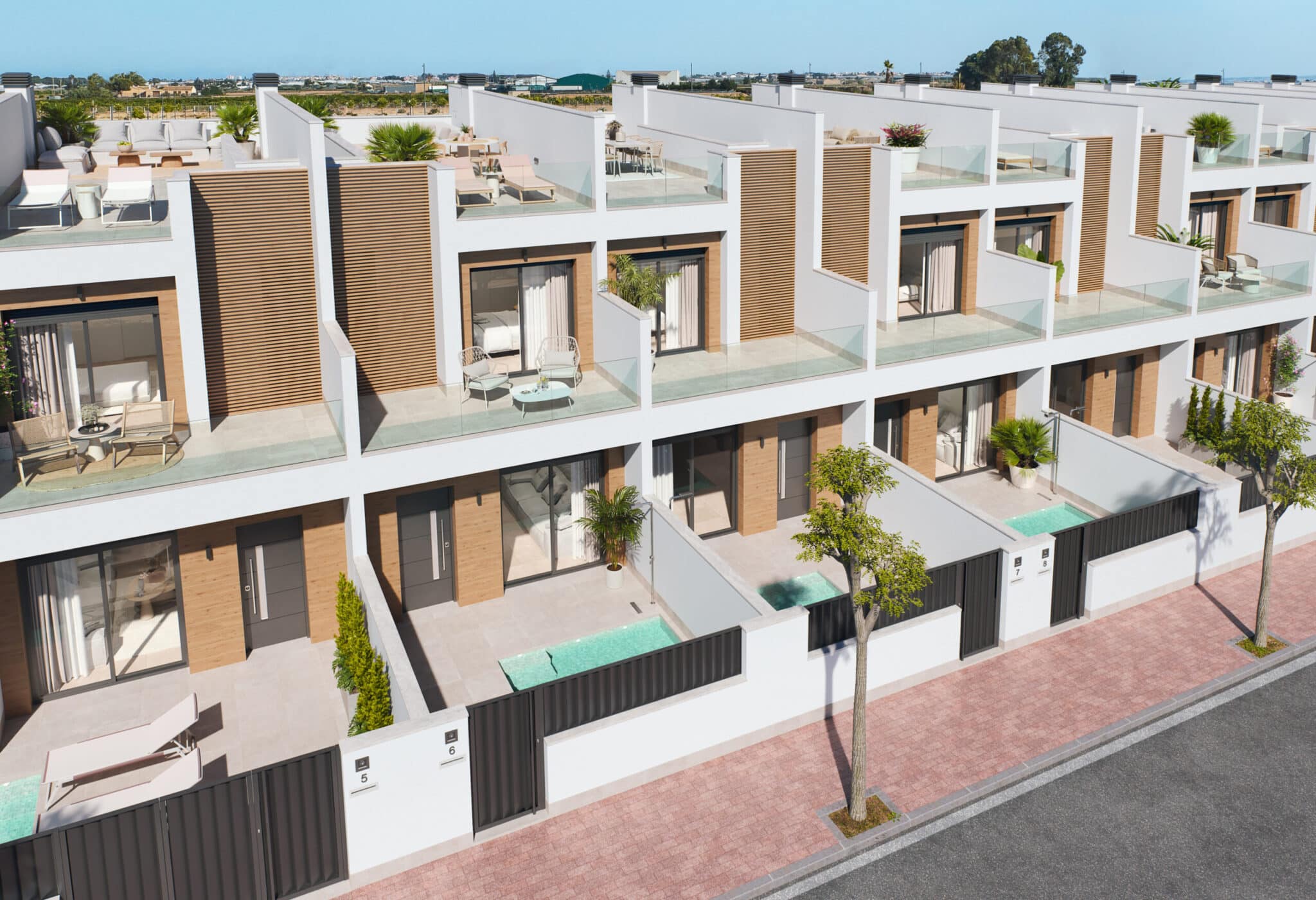 Vooraanzicht Nieuwbouw Huizen Te koop in San Pedro Del Pinatar in Spanje, gelegen aan de Costa Cálida