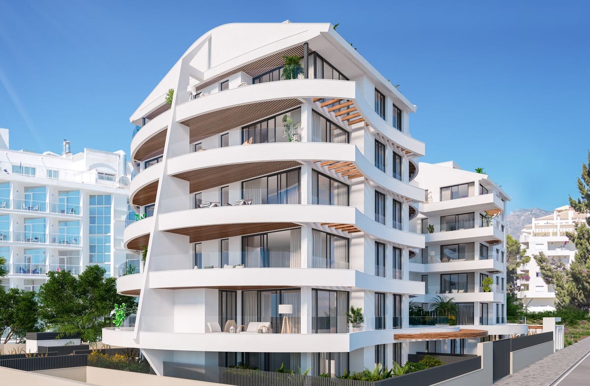 Vooraanzicht van nieuwbouw appartementen in Benalmadena in Spanje, gelegen aan de  Costa del Sol-Centro