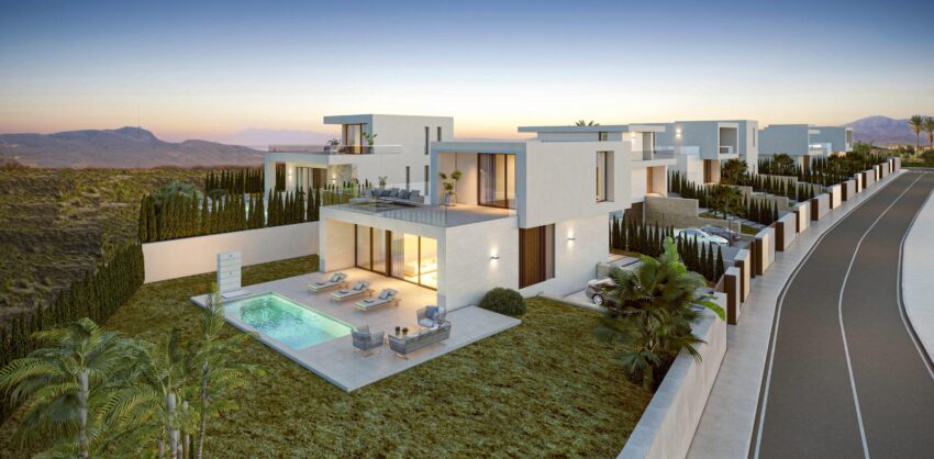 3D tekening van toekomstige villa op Grondstuk Te koop in Vera in Spanje, gelegen aan de Costa de Almería