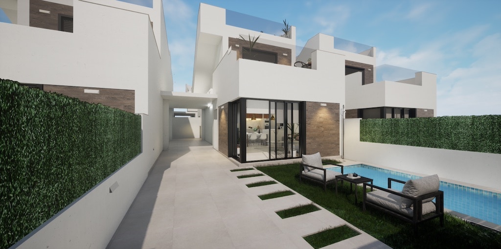 Vooraanzicht van villa in Los Alcazares in Spanje, gelegen aan de  Costa Cálida