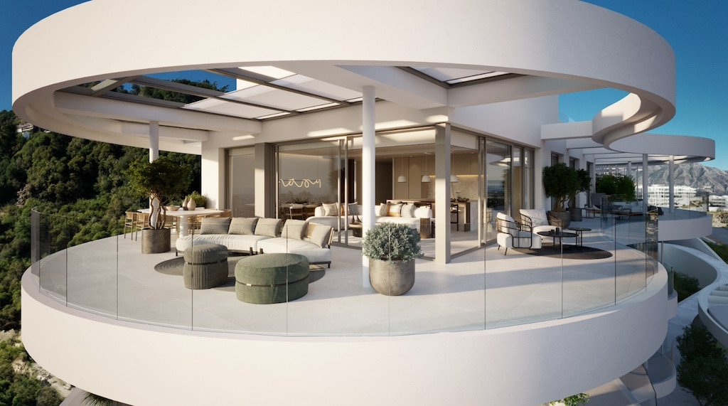 Terras van nieuwbouw appartement in Benahavis in Spanje, gelegen aan de  Costa del Sol-West