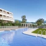 Gemeenschappelijk zwembad van nieuwbouw appartement in Benahavis in Spanje, gelegen aan de  Costa del Sol-West