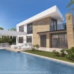 Zwembad en vooraanzicht van nieuwbouw villa in Ciudad Quesada in Spanje, gelegen aan de  Costa Blanca-Zuid