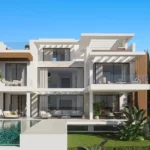 Vooraanzicht van nieuwbouw villa in Estepona in Spanje, gelegen aan de  Costa del Sol-West