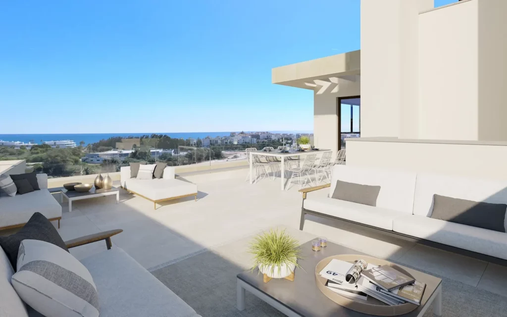 Terras van in Estepona in Spanje, gelegen aan de  Costa del Sol-West