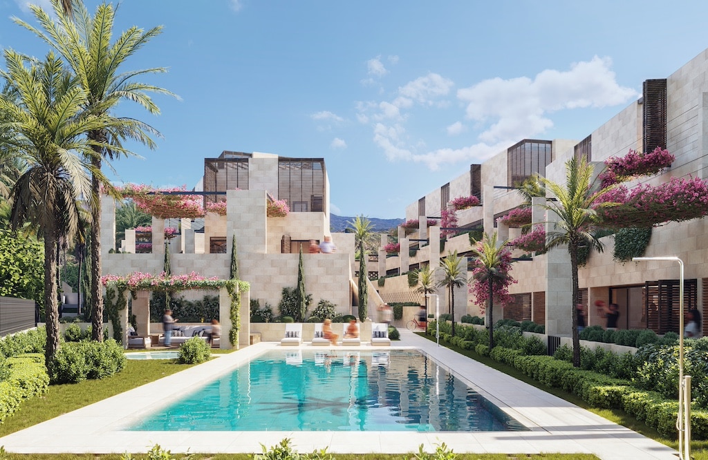 Gemeenschappelijk zwembad van in Estepona in Spanje, gelegen aan de  Costa del Sol-West