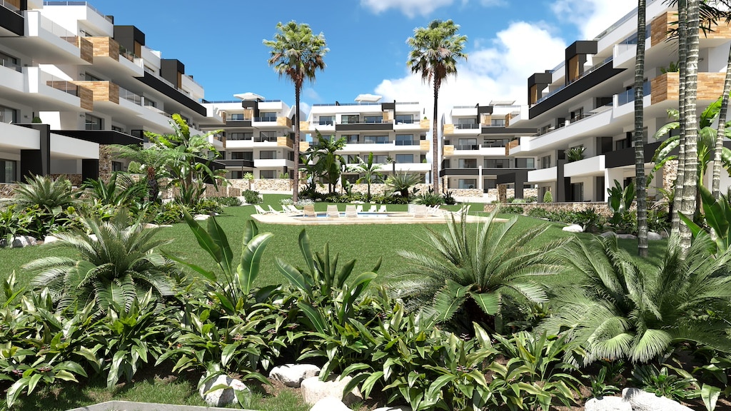 Gemeenschappelijke tuin van in Orihuela-Costa in Spanje, gelegen aan de  Costa Blanca-Zuid