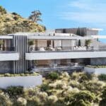 Vooraanzicht van nieuwbouw villa in Benahavis in Spanje, gelegen aan de  Costa del Sol-West