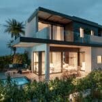 Vooraanzicht van nieuwbouw villa in Cancelada in Spanje, gelegen aan de  Costa del Sol-West