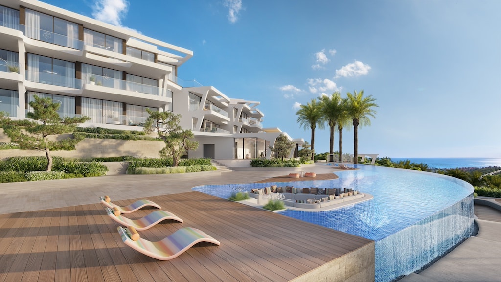 Gemeenschappelijk zwembad van nieuwbouw appartement in Casares (29690) in Spanje, gelegen aan de  Costa del Sol-West