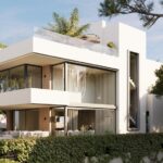 Vooraanzicht van nieuwbouw villa in Elviria in Spanje, gelegen aan de  Costa del Sol-Centro