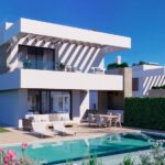 Terras en tuin van nieuwbouw villa in Estepona in Spanje, gelegen aan de  Costa del Sol-West
