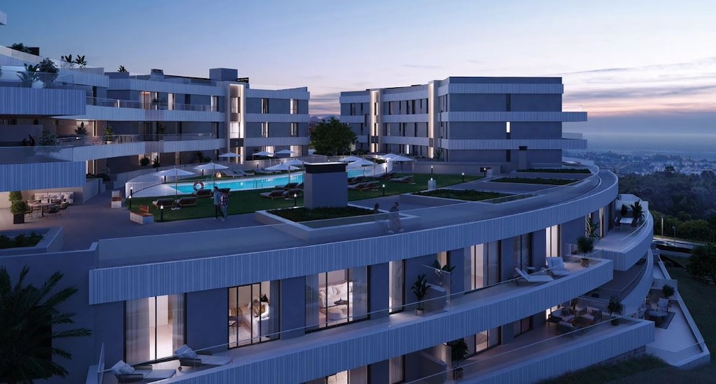 Luchtfoto van nieuwbouw appartement in Estepona in Spanje, gelegen aan de  Costa del Sol-West