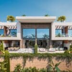 Vooraanzicht van nieuwbouw huis in Marbella in Spanje, gelegen aan de  Costa del Sol-West
