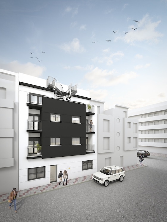 Vooraanzicht van nieuwbouw appartement in Mijas Costa in Spanje, gelegen aan de  Costa del Sol-Centro