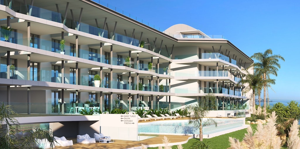 Vooraanzicht van nieuwbouw appartement in Mijas in Spanje, gelegen aan de  Costa del Sol-Centro