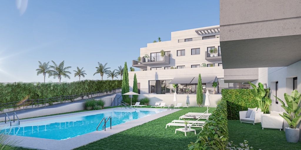 Gemeenschappelijk zwembad van in Velez-Malaga in Spanje, gelegen aan de  Costa del Sol-Oost