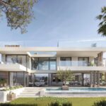 Vooraanzicht van nieuwbouw villa in Cancelada in Spanje, gelegen aan de  Costa del Sol-West