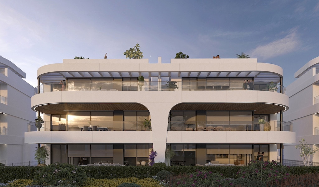 Vooraanzicht van nieuwbouw appartement in Estepona in Spanje, gelegen aan de  Costa del Sol-West