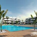 Gemeenschappelijk zwembad van nieuwbouw appartement in Guardamar Del Segura in Spanje, gelegen aan de  Costa Blanca-Zuid