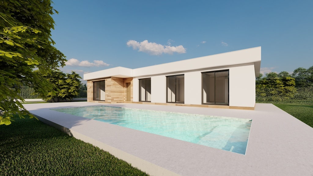Zwembad van nieuwbouw villa in Calasparra in Spanje, gelegen aan de  Costa Cálida