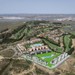 Luchtfoto van nieuwbouw appartement in Isla Canela in Spanje, gelegen aan de  Costa de la Luz