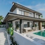 Zwembad en vooraanzicht van nieuwbouw villa in La Cala De Mijas in Spanje, gelegen aan de  Costa del Sol-Centro