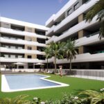 Gemeenschappelijk zwembad van nieuwbouw appartement in Santa Pola in Spanje, gelegen aan de  Costa Blanca-Zuid