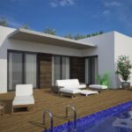 Zwembad en vooraanzicht van nieuwbouw villa in Benijofar in Spanje, gelegen aan de  Costa Blanca-Zuid