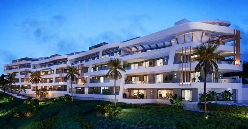 Vooraanzicht van nieuwbouw appartement in San Pedro Alcantara in Spanje, gelegen aan de  Costa del Sol-West