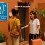 2 dames met rolkoffer aan een verhuurwoning