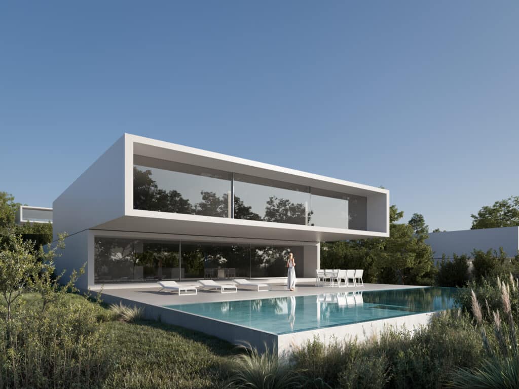 Zwembad en vooraanzicht van in Estepona in Spanje, gelegen aan de  Costa del Sol-West