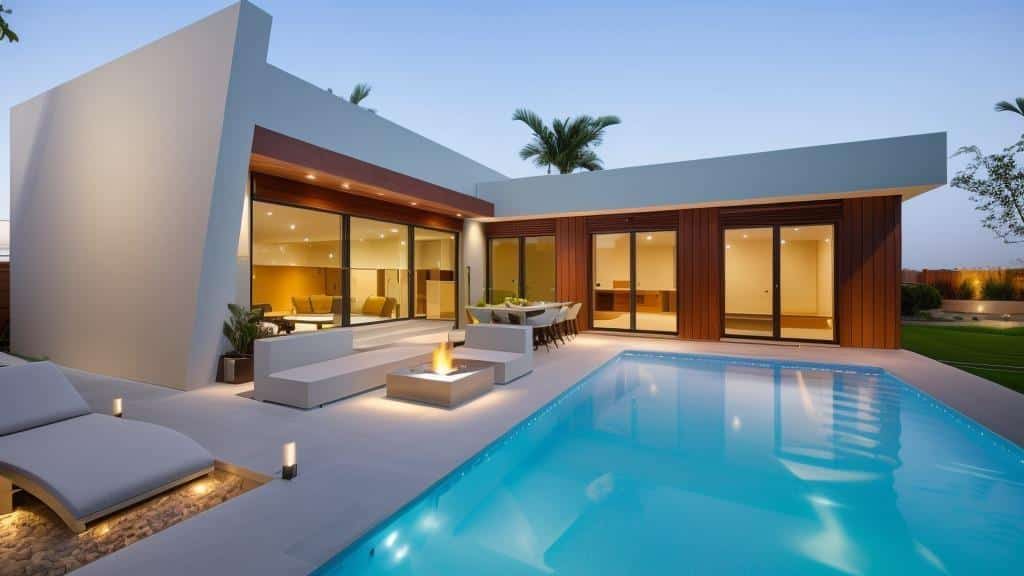 Terras en zwembad van nieuwbouw villa in Calasparra in Spanje, gelegen aan de  Costa Cálida