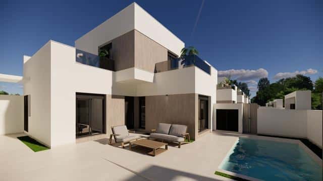Terras en zwembad van nieuwbouw villa in San Fulgencio in Spanje, gelegen aan de  Costa Blanca-Zuid