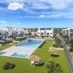 Gemeenschappelijke tuin en gemeenschappelijk zwembad van nieuwbouw appartement in San Miguel De Salinas in Spanje, gelegen aan de  Costa Blanca-Zuid