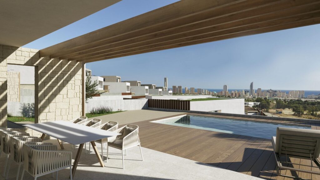 Terras en zwembad van in Finestrat in Spanje, gelegen aan de  Costa Blanca-Noord