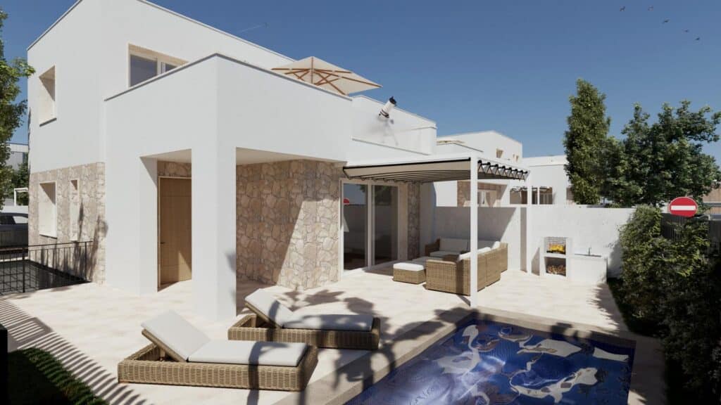 Terras en zwembad van in Hondon De Las Nieves in Spanje, gelegen aan de  Costa Blanca-Zuid