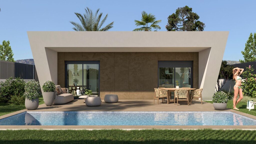 Terras en zwembad van in Hondon De Las Nieves in Spanje, gelegen aan de  Costa Blanca-Zuid
