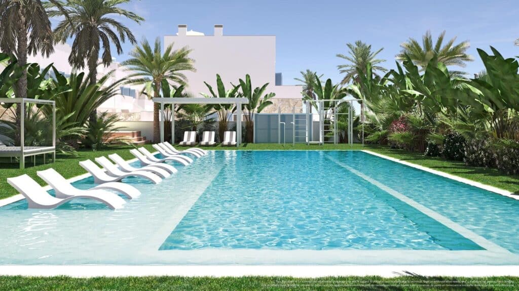 Gemeenschappelijk zwembad van in Pilar De La Horadada in Spanje, gelegen aan de  Costa Blanca-Zuid
