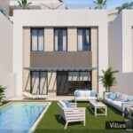 Zwembad en vooraanzicht van nieuwbouw villa in Aguilas in Spanje, gelegen aan de  Costa Cálida