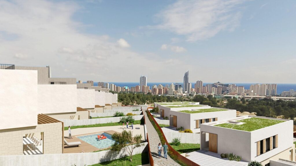 Zeezicht van nieuwbouw villa in Finestrat in Spanje, gelegen aan de  Costa Blanca-Noord