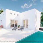 Terras en zwembad van nieuwbouw villa in Los Alcazares in Spanje, gelegen aan de  Costa Cálida